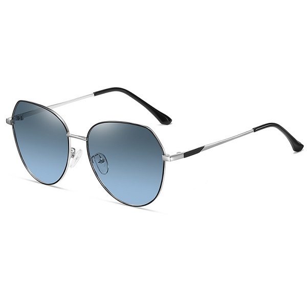 New Street Photography Women's Fashion Sunglasses Trendy Polarized Driving Sunglasses (Nude Mirrors Silver Blue Frame + Gradient Blue Film)