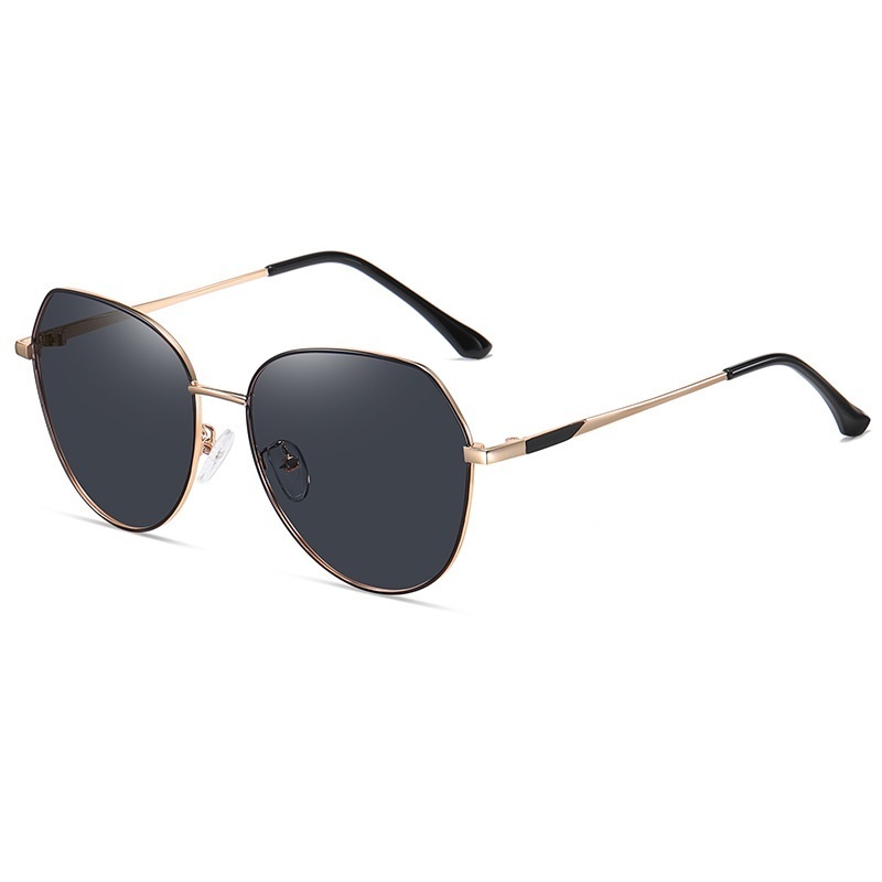 New Street Style Women's Fashion Sunglasses Trendy Polarized Driving Sunglasses (Nude Mirrors Black Gold Frame + Polarized Black Gray Film)