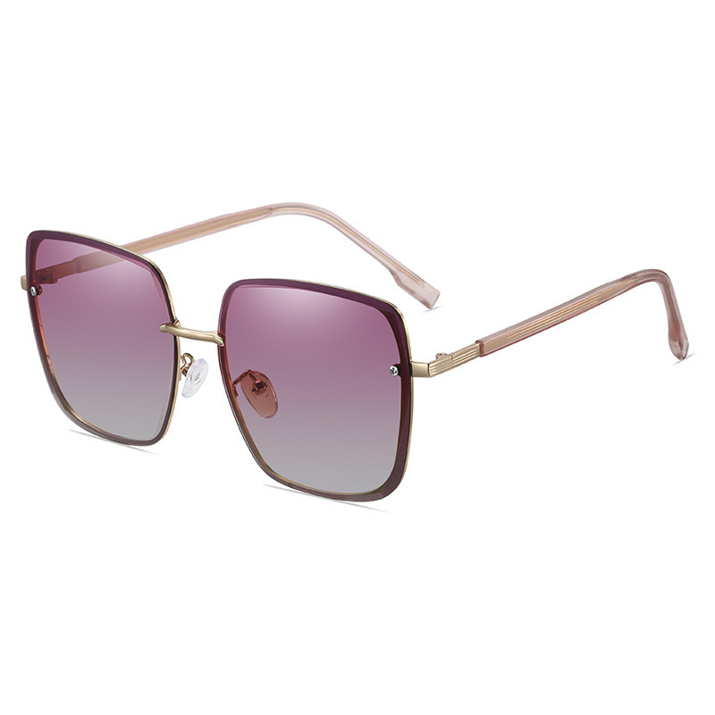 Trendy square glasses polarized sunglasses driving day and night glasses for men and women driver sunglasses (nude glasses gold frame + gradient purple lenses)
