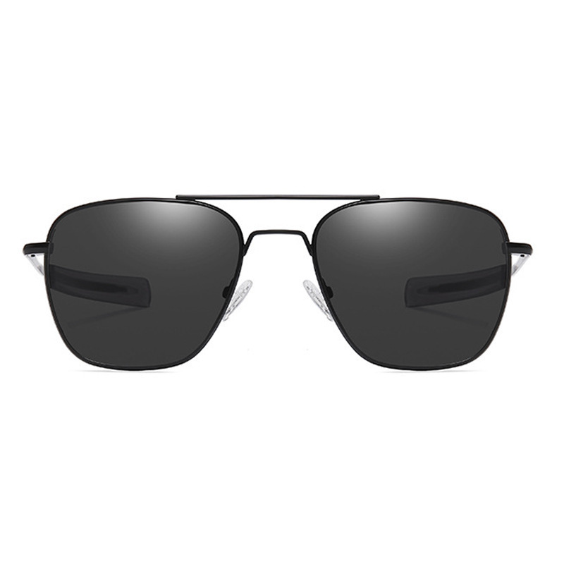 Metal sunglasses large frame square glass toad mirror AO men's glasses European and American trendy sunglasses (nude glasses black frame + black gray glass)