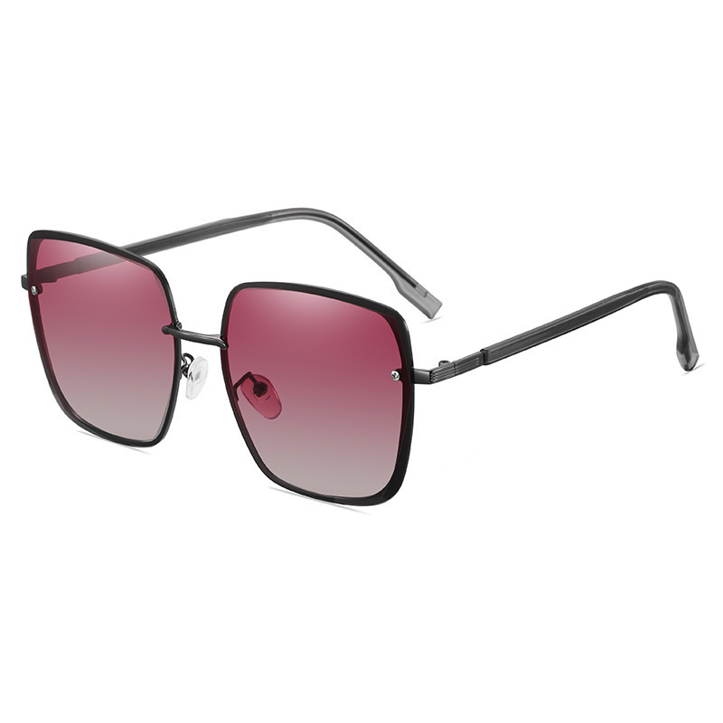 Trendy square glasses polarized sunglasses driving day and night glasses for men and women driver sunglasses (nude glasses gray frame + burgundy lenses)