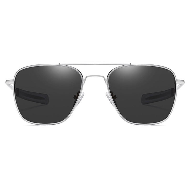 Metal sunglasses large frame square glass toad mirror AO men's glasses European and American trendy sunglasses (nude mirror silver frame + black gray glass)