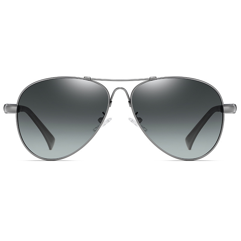 New color-changing sunglasses for men, memory frame, pilot polarized sunglasses, driving glasses (naked glasses, gun frame + polarized gray film)