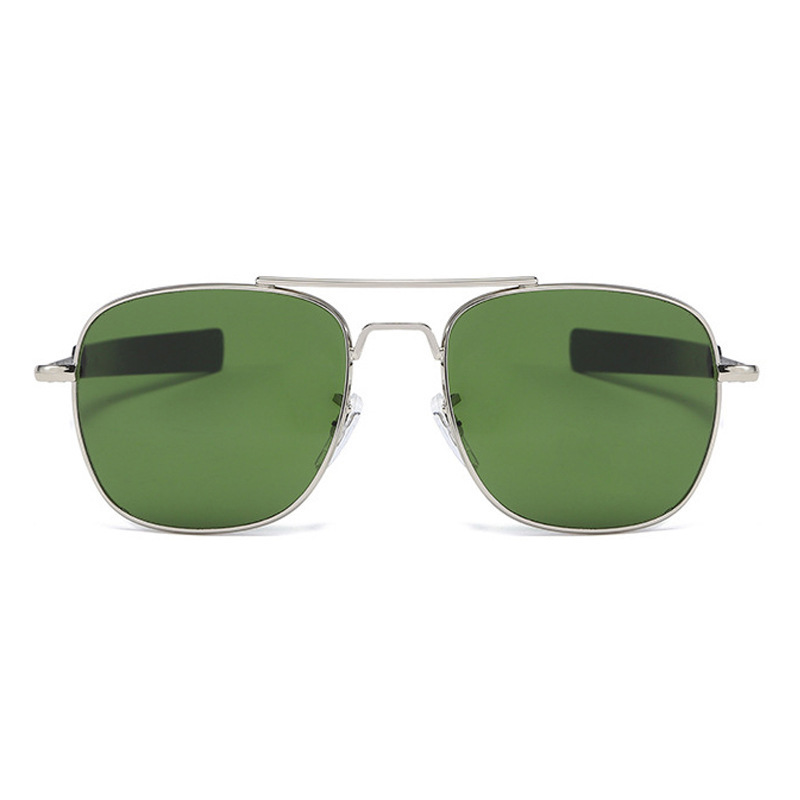 Metal sunglasses large frame square glass piece toad mirror AO men's glasses European and American trendy sunglasses (nude mirror silver frame + dark green glass piece)