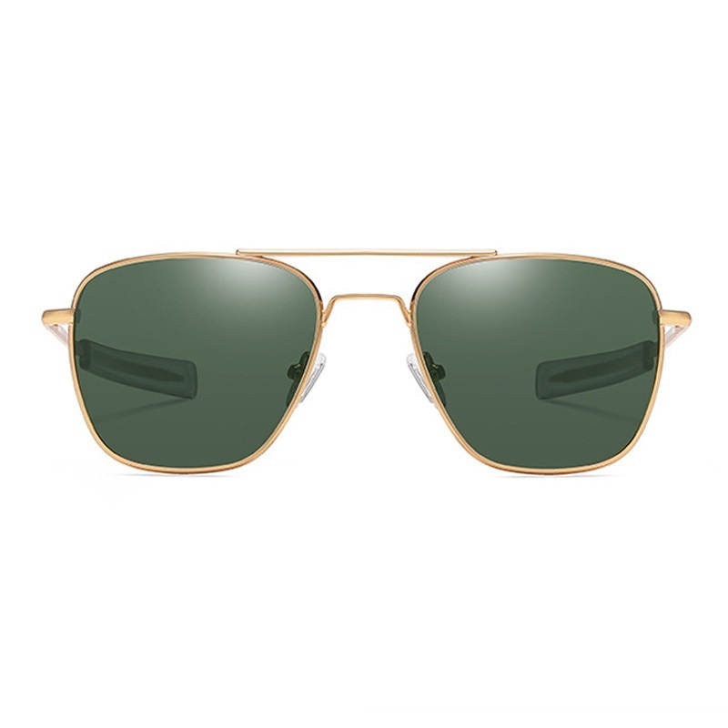 Metal sunglasses large frame square glass toad mirror AO men's glasses European and American trendy sunglasses (nude mirror gold frame + dark green glass)