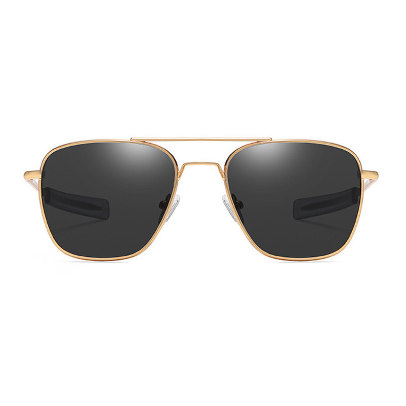 Metal Sunglasses Large Frame Square Glass Toad Mirror AO Men's Glasses European and American Trendy Sunglasses (Nude Mirrors Gold Frame + Black Gray Glass)