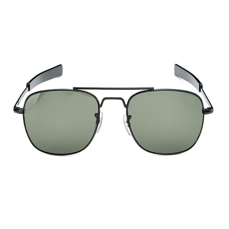 Metal sunglasses large frame square glass toad mirror AO men's glasses European and American trendy sunglasses (nude glasses black frame + dark green glass)