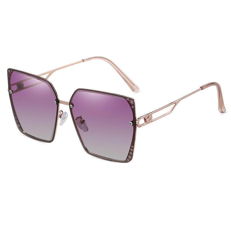 New high-end anti-UV strong light polarized sunglasses (nude mirror gold frame + gradient purple lens)