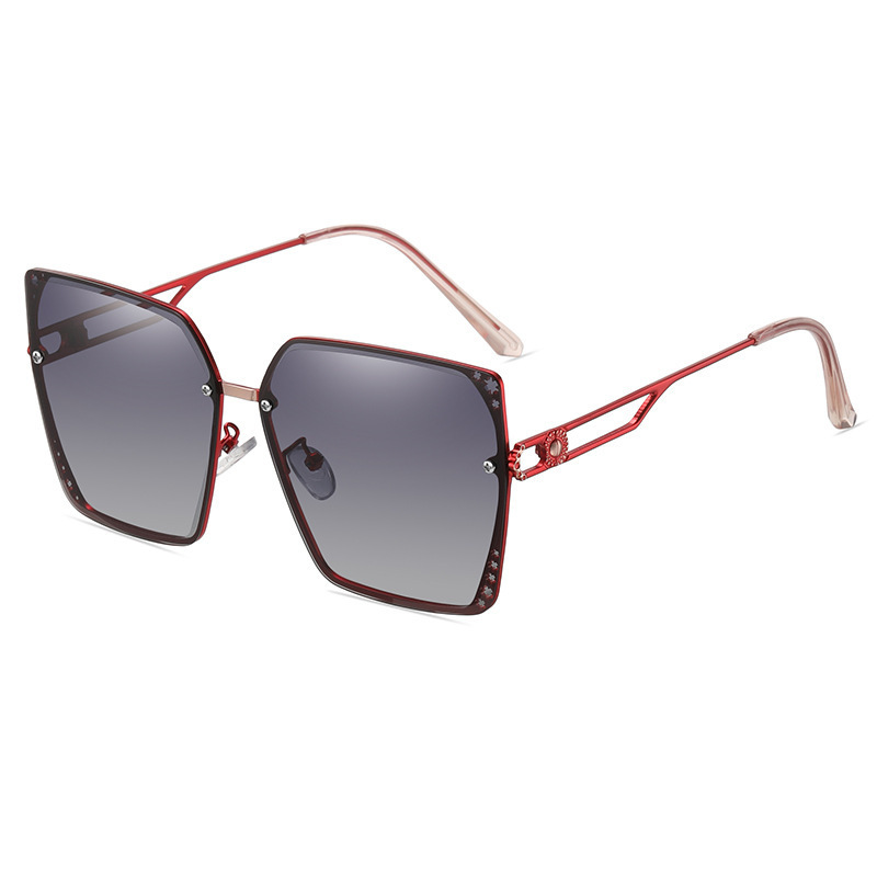 New high-end anti-UV strong light polarized sunglasses (nude lens, red frame + gradient gray lens)