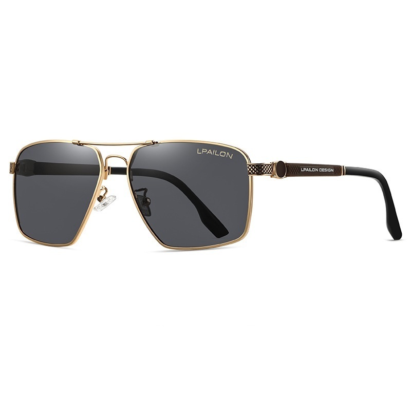Color-changing glasses memory titanium sunglasses for men (nude glasses with LOGO, gold frame + polarized black and gray lenses 20225)