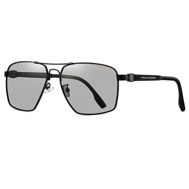 Color-changing glasses memory titanium sunglasses for men (nude glasses with LOGO, black frame + polarized color-changing lenses 20225)