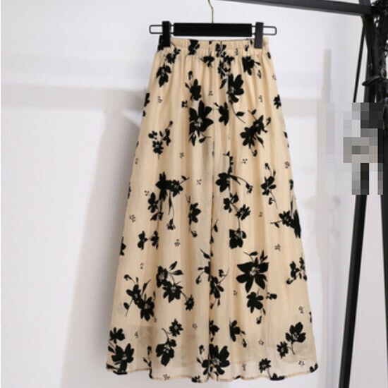 Hot selling floral flowing yarn skirt [khaki] [M-4XL size] (please contact customer service to confirm the delivery size after placing the order)