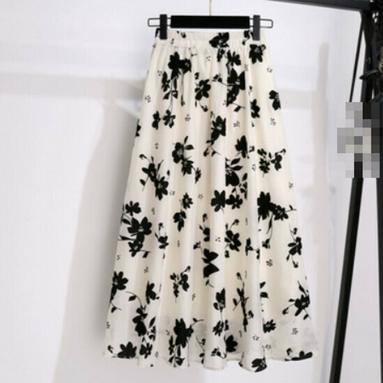 Hot selling floral flowing yarn skirt [white] [M-4XL size] (please contact customer service to confirm the delivery size after placing the order)