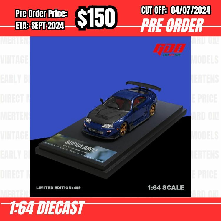 PO-$150 * Time Micro * 1:64 Toyota Supra A80 Blue Carbon Hood [OD28/06]