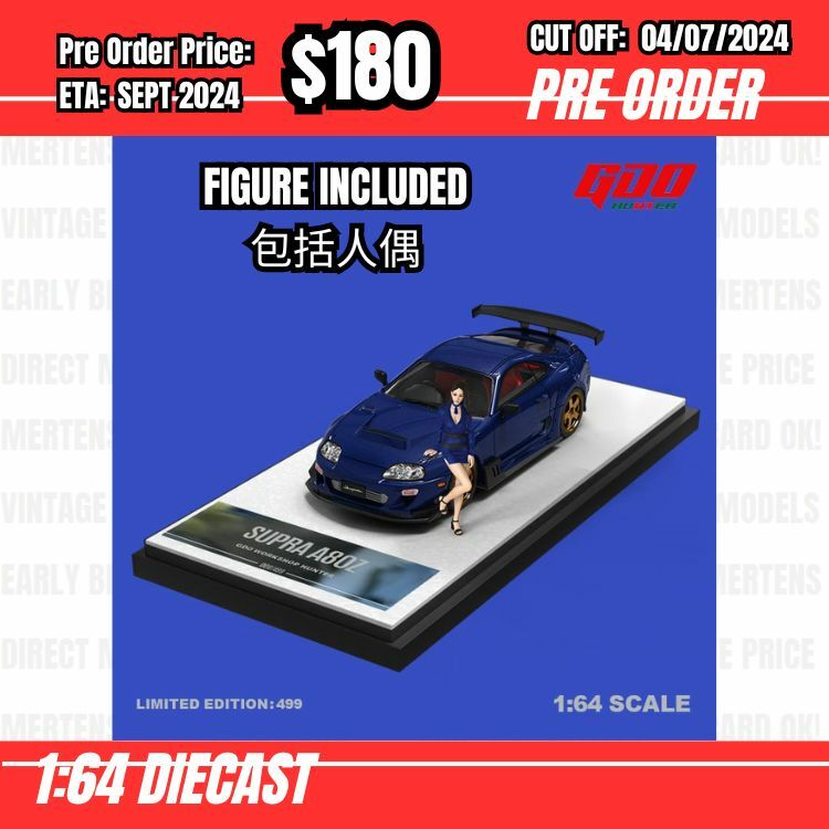 PO-$180 * Time Micro * 1:64 Toyota Supra A80 Blue w/figure [OD28/06]