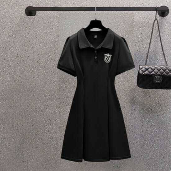 熱賣polo領連衣裙【黑色（短款）】【M-4XL碼】（下單後請聯絡客服確認發貨尺碼）