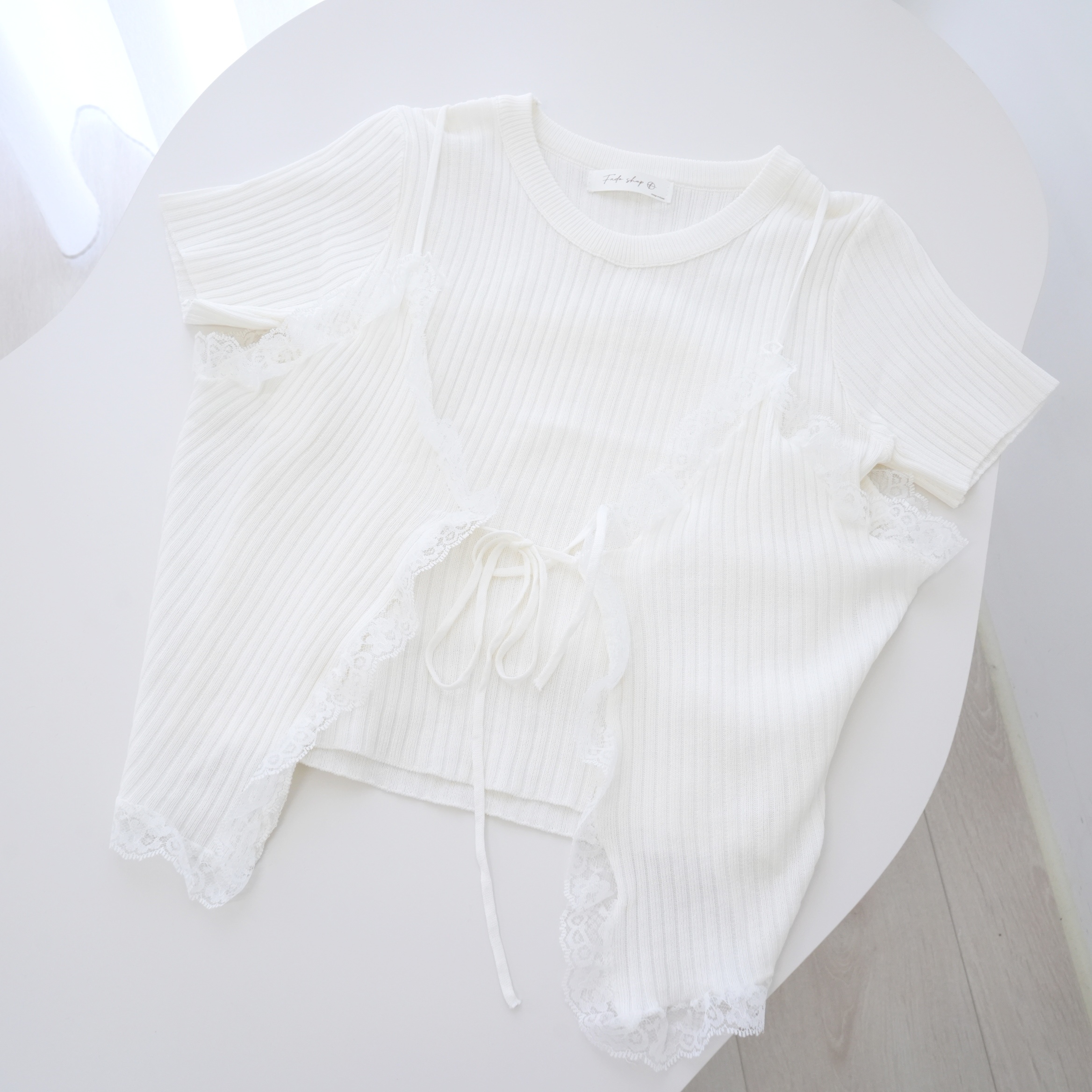 法朵Fado shop｜真.兩件式蕾絲綁帶針織衫916B003 白/灰