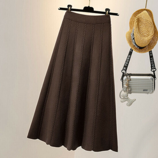 Hot selling high-waisted knitted skirt [coffee color] [L-3XL size] (please contact customer service to confirm the delivery size after placing the order)