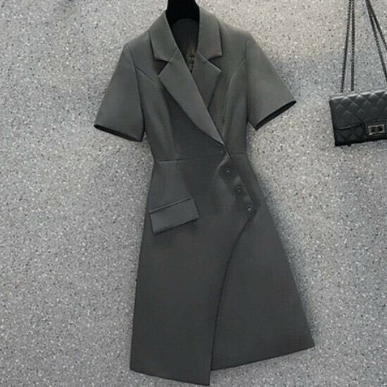 熱賣西裝連衣裙【灰色】【L-4XL碼】（下單後請聯絡客服確認發貨尺碼）