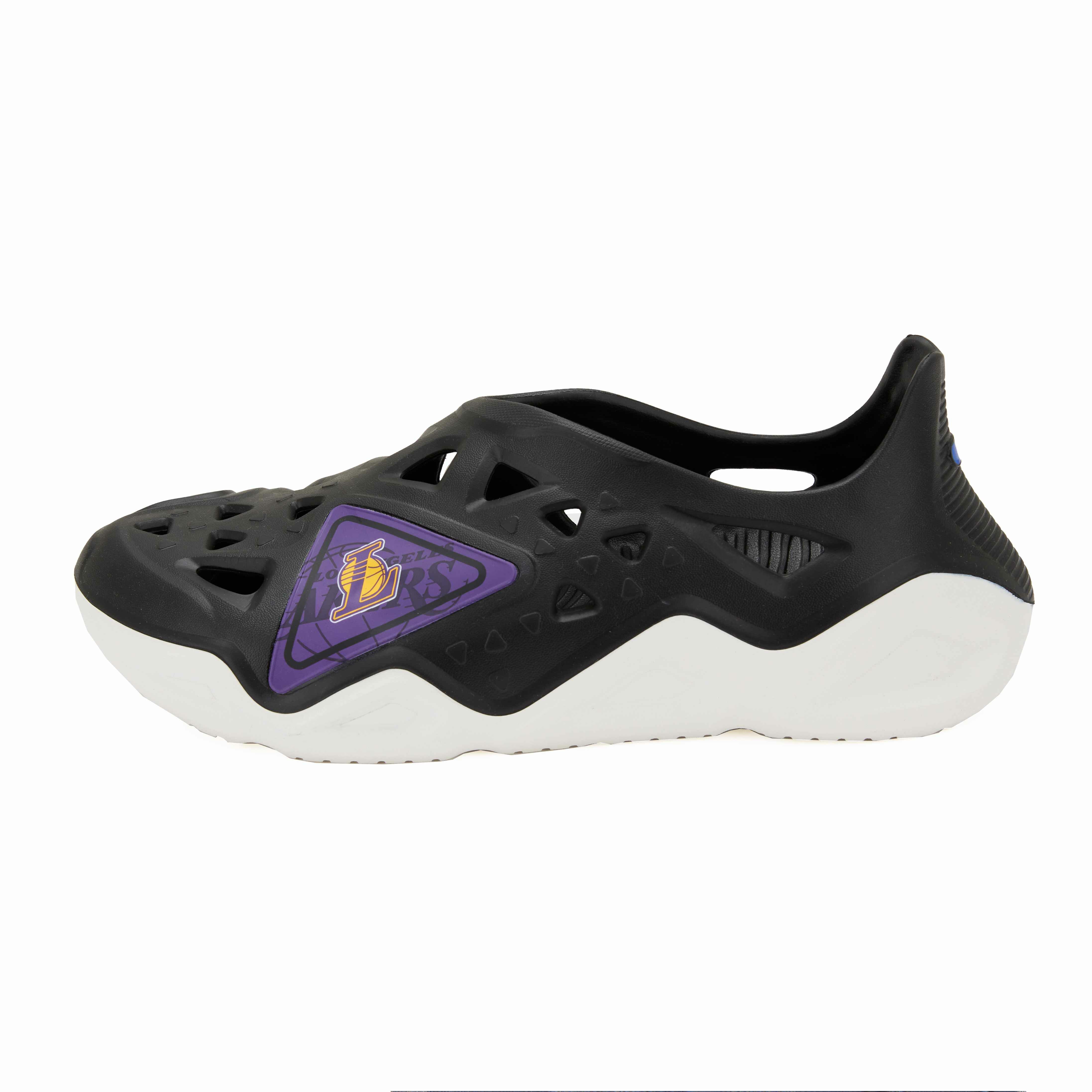 【NBA】湖人 Lakers 雙色水鞋 洞洞鞋 休閒鞋-黑