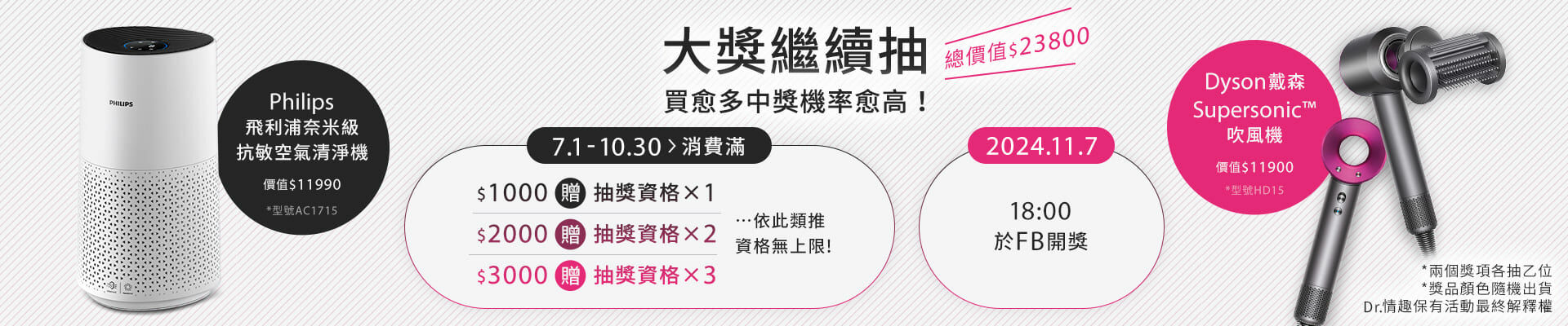 滿千抽Dyson吹風機、Philips空氣清淨機！