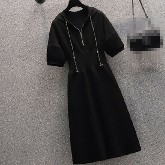 Hot selling waist hooded dress [black] [M-4XL size] (please contact customer service to confirm the delivery size after placing the order)
