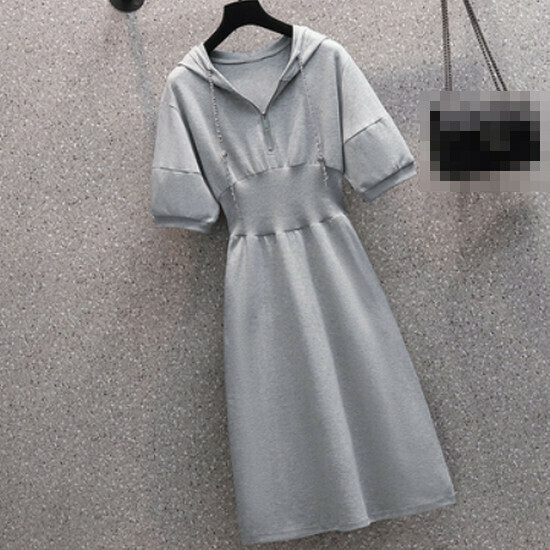 Hot selling waist hooded dress [grey] [M-4XL size] (please contact customer service to confirm the delivery size after placing the order)