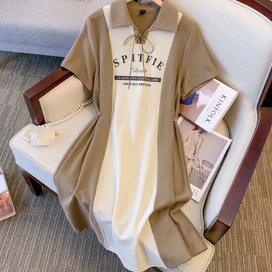 Hot selling spliced ​​polo collar dress [brown] [size L-4XL] (please contact customer service to confirm the delivery size after placing the order)
