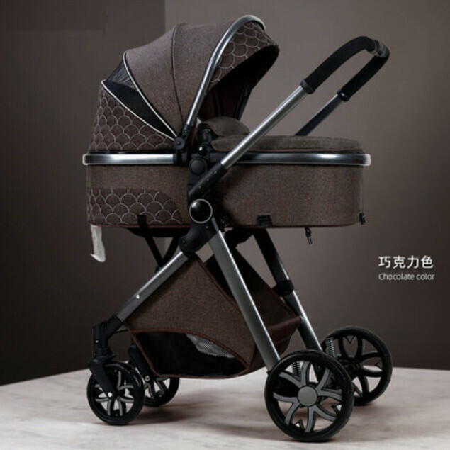 熱推母嬰育兒系列 嬰兒外出用品 嬰兒車 可坐可躺可換向避震摺疊手推車 V9-1.巧克力色.帝王灰車架.EVA雪花輪
