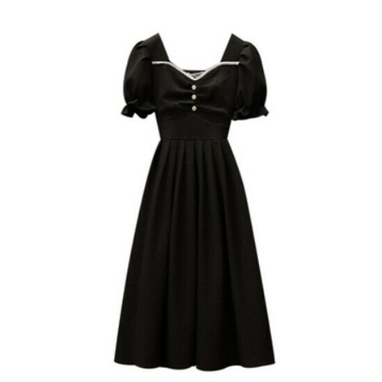 Hot selling puff sleeve dress [black] [M-4XL size] (please contact customer service to confirm the delivery size after placing the order)