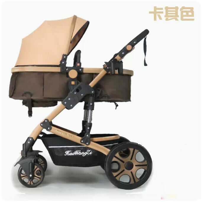 熱推母嬰育兒系列 嬰兒外出用品 嬰兒車 摺疊手推車 (卡其-土豪金鈦鋼-四輪EVA輪)