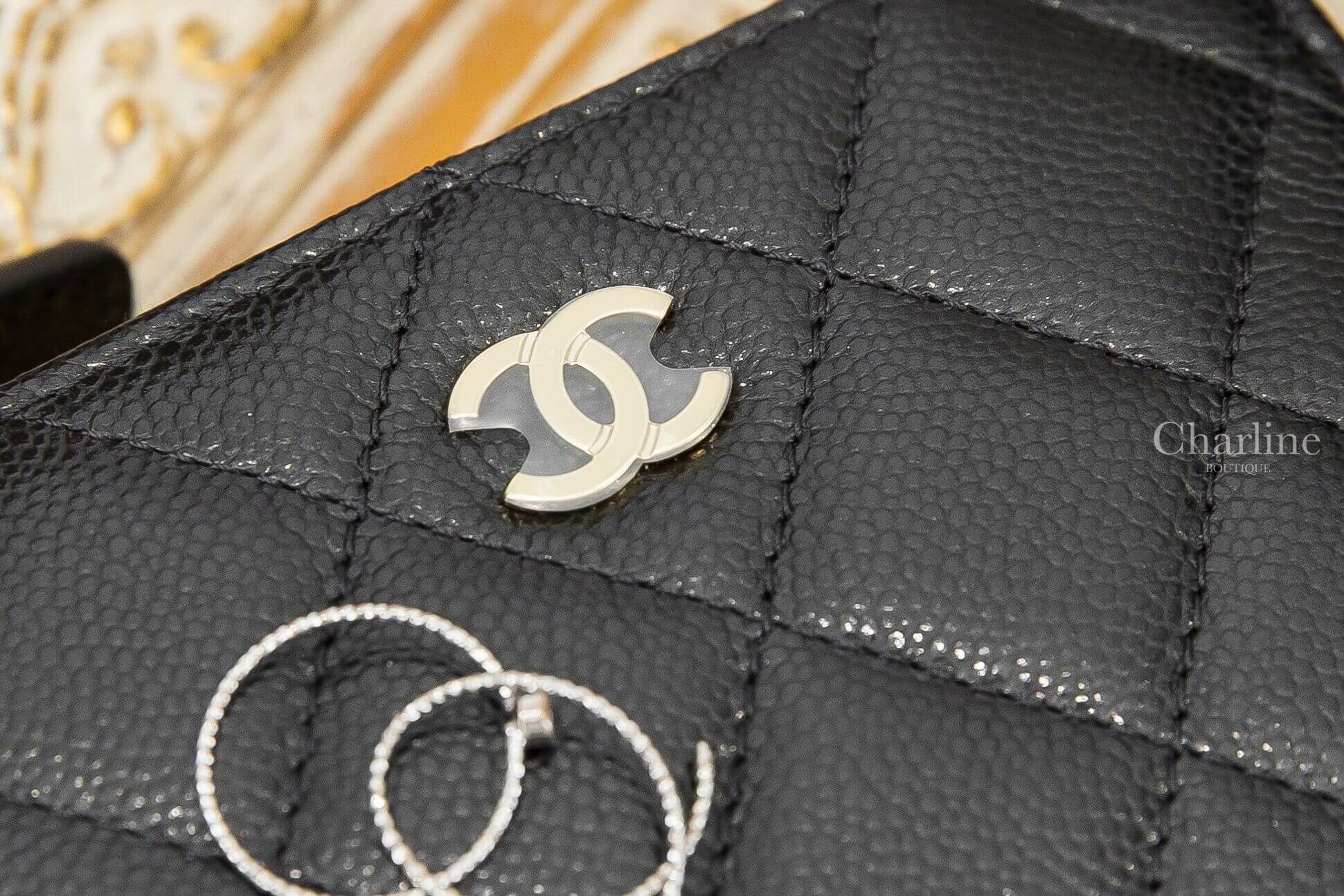 Chanel Coin Purse 黑色金CC荔枝菱格紋拉鍊方形零錢包
