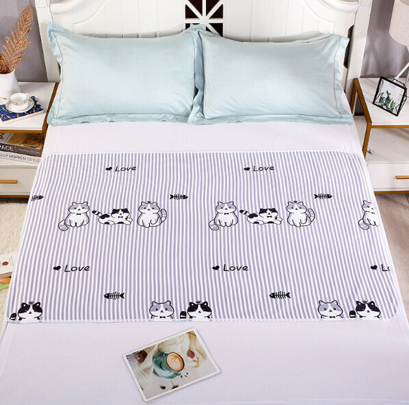 爆款防水防側漏隔尿墊【60*80CM】【條紋猫咪-兩面可用】 
