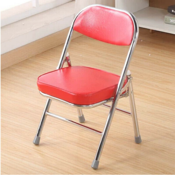 New (Children) Folding Chair, Children's Stool, Portable Back Chair (Children) Low Stool (Red + Silver Frame)