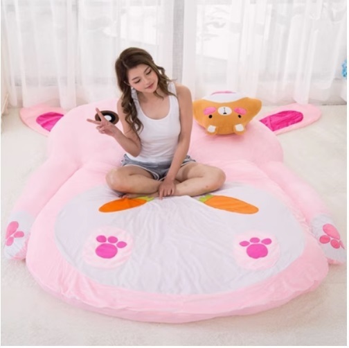 New Totoro mattress foldable sleeping bag tatami children's anti-collision mat floor spread artifact (pink rabbit) 200x120cm (single version)