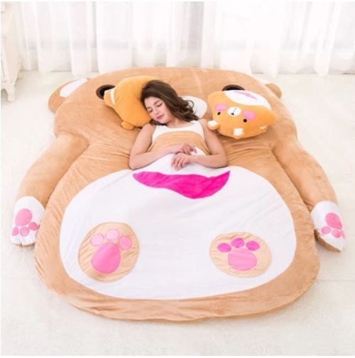 New Totoro Mattress Foldable Sleeping Bag Tatami Children's Anti-collision Mat Floor Artifact (Brown Bear) 200x150cm (Children's Double Model)