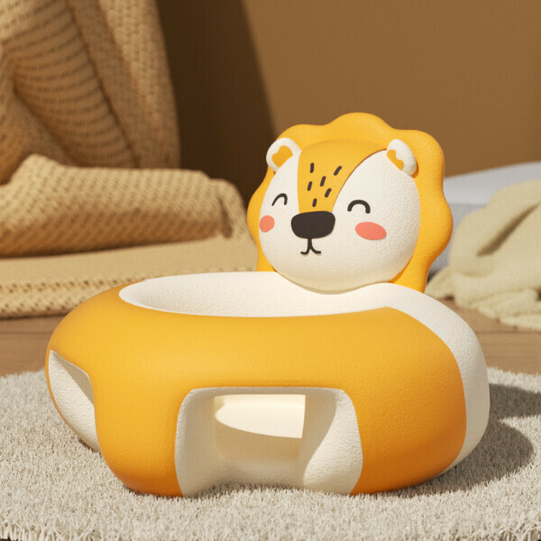 New baby learning seat, sitting and standing training tool, free inflatable sofa chair [orange little lion]