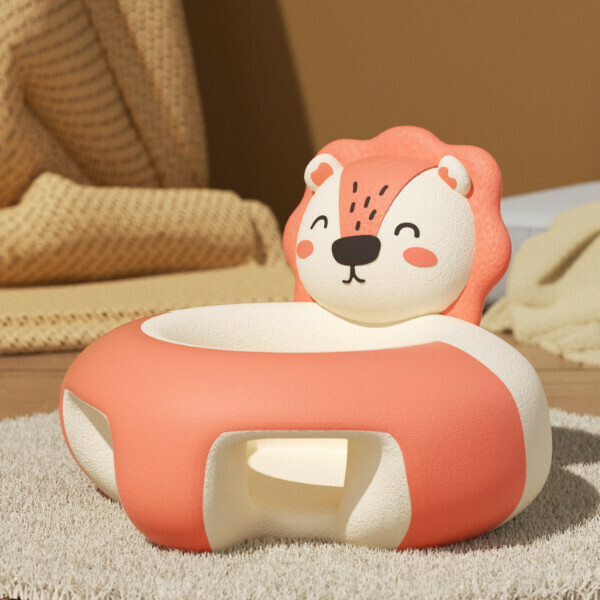 New baby learning seat, sitting and standing training tool, free inflatable sofa chair [orange pink little lion]