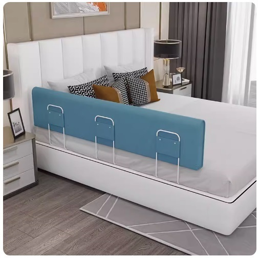 New baby anti-fall protective rail bed rail soft-packed anti-collision pad (150cmx35cm high + 3 brackets) noble blue