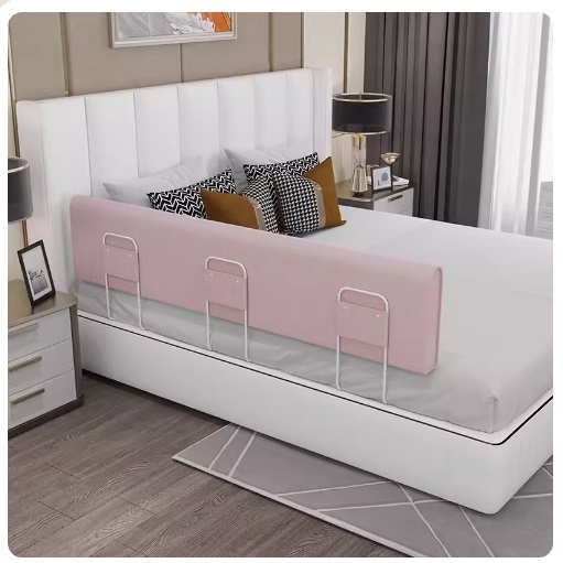 New baby anti-fall protective rail bed rail soft-packed anti-collision mat (200cmx25cm high + 3 brackets) smoke gray pink