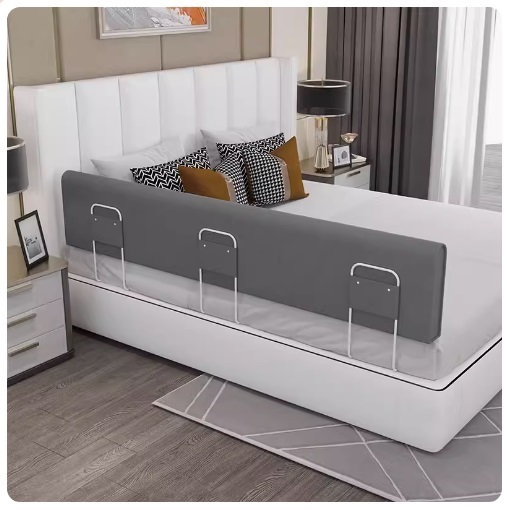 New baby anti-fall guard rail bed rail soft packed anti-collision mat (200cmx25cm high + 3 brackets) foggy gray