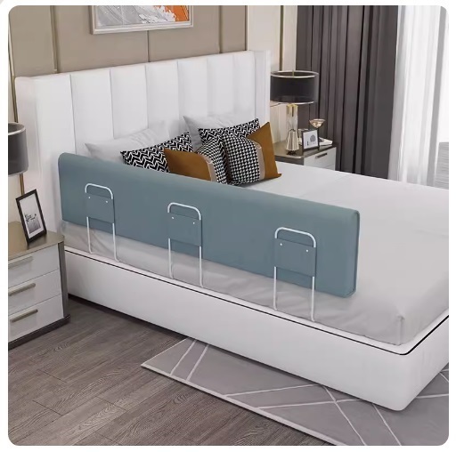 New baby anti-fall protective rail bed rail soft-packed anti-collision pad (180cmx35cm high + 3 brackets) blue gray