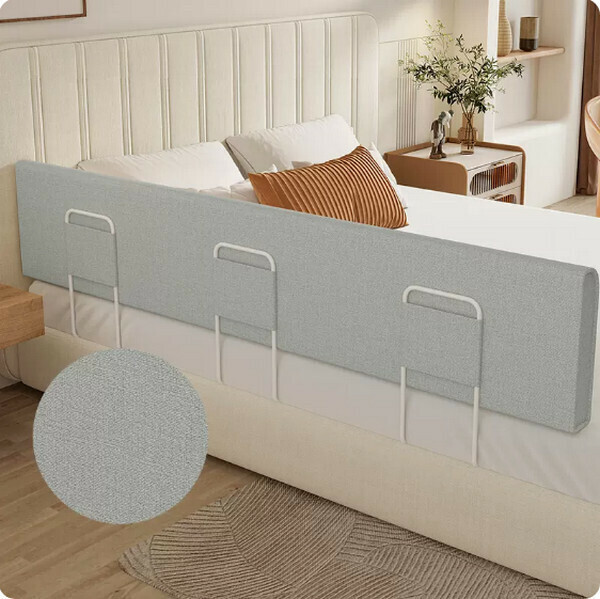New baby anti-fall guardrail bed railing soft-packed anti-collision pad (180cmx35cm high + 3 brackets + built-in shaping tube that can be bent at will) Linen light gray
