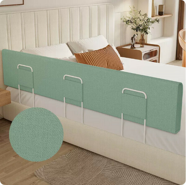 New baby anti-fall guardrail bed railing soft-packed anti-collision pad (200cmx25cm high + 3 brackets + built-in shaping tube that can be bent at will) Linen bean green
