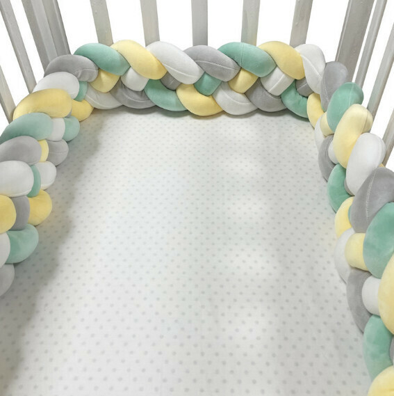 Hot selling anti-fall and anti-collision braided bedside pillow (NO2 white + gray + green + yellow) (4 strands 3.2 meters)