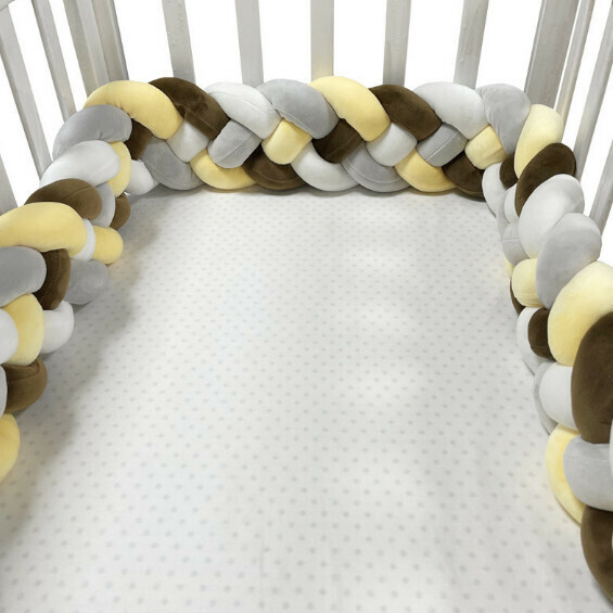 Hot selling anti-fall and anti-collision braided bedside pillow (NO3 white + gray + yellow + coffee) (4 strands 1.5 meters)