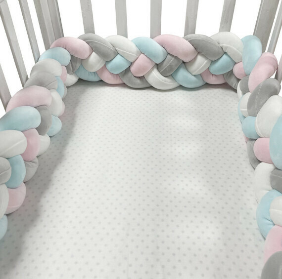 Hot selling anti-fall and anti-collision braided bedside pillow (NO4 white + gray + pink + blue) (4 strands 2.2 meters)