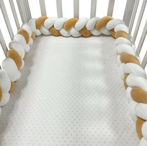 Hot selling anti-fall and anti-collision braided bedside pillow (NO2 white + camel) (250cm three strands)