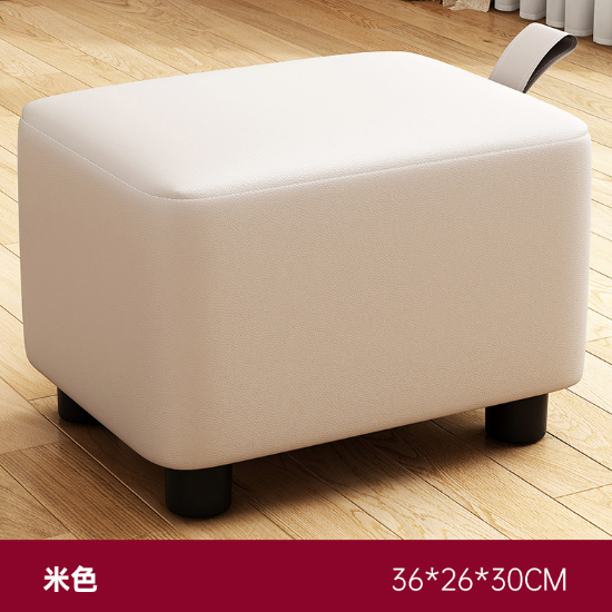 Popular living room solid wood low stool [AD016702 [New ⭐ Cream White Leather Stool] Upgraded Portable - Length 36cm]