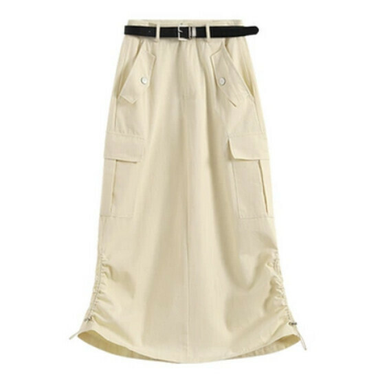 Hot selling drawstring slit skirt [khaki] [M-3XL size] (please contact customer service to confirm the delivery size after placing the order)